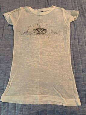 Hurley Women's Ultra Sheer White Burnout Short Sleeve Tee with Black Graphic